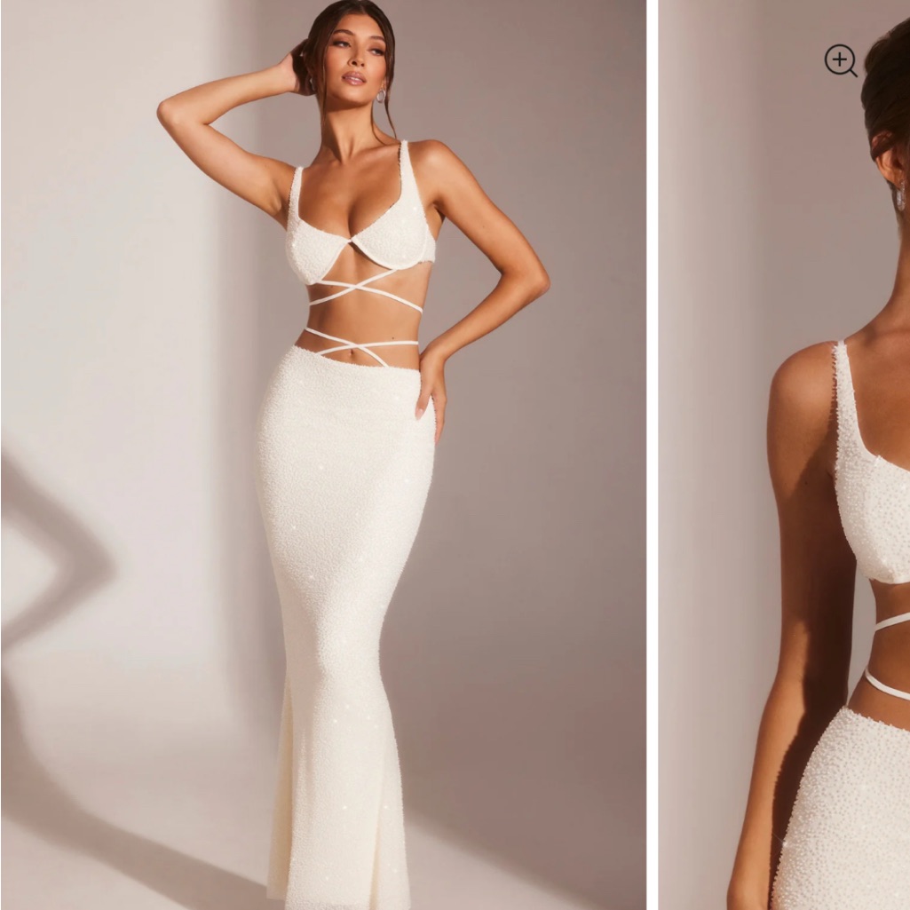 Oh Polly White Embellished Maxi Skirt Set - Us Size 6